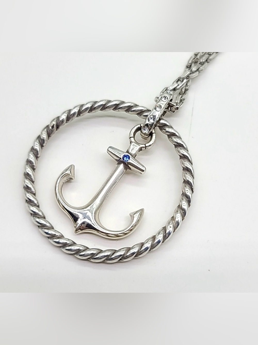 NWT Brighton anchor blue water necklace adjustable reversible silver nautical